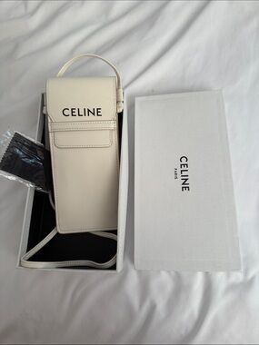 Celine Cream Leather Phone Crossbody Pouch with Top Handle